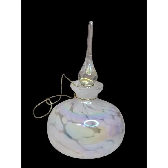Vtg White Iridescent Art Glass Perfume Bottle With Tear Drop Stopper 5.75" - Picture 4 of 9